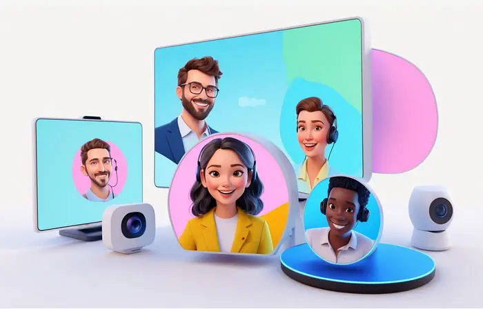 Video Conferencing Concept 3D Character Illustration